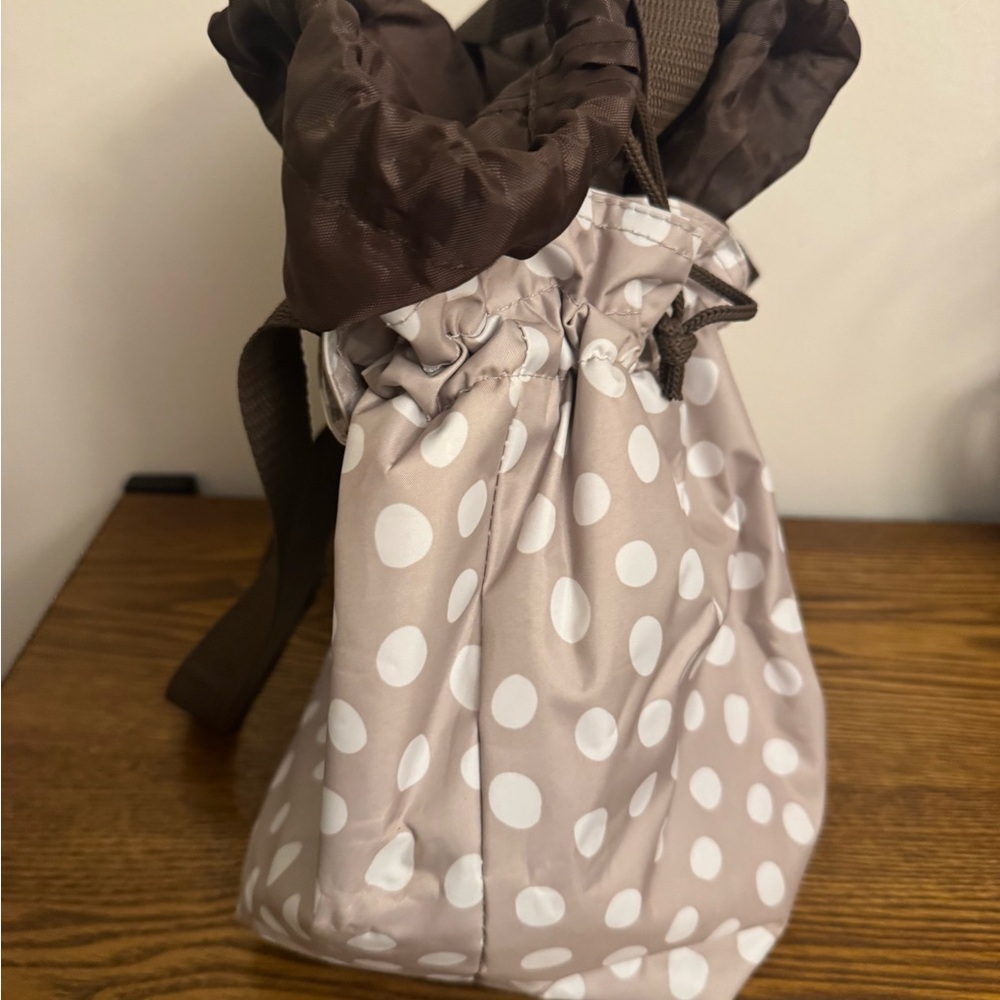 Thirty-One Cinch It Up Thermal Tote - Taupe/Brown Polka Dot EUC - Picture 5 of 6